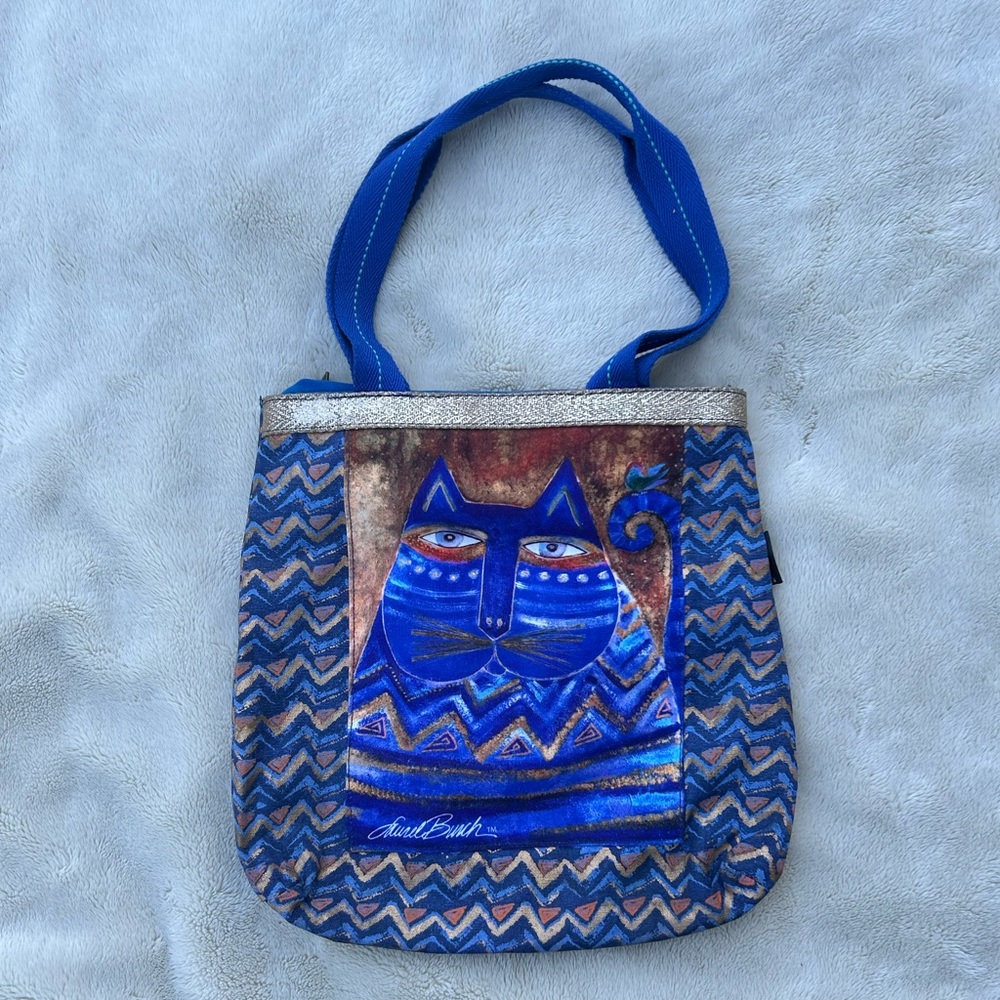 Authentic Laurel Burch tote bag with zip close and pockets